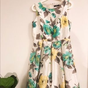 White A-line flora dress- Knee length